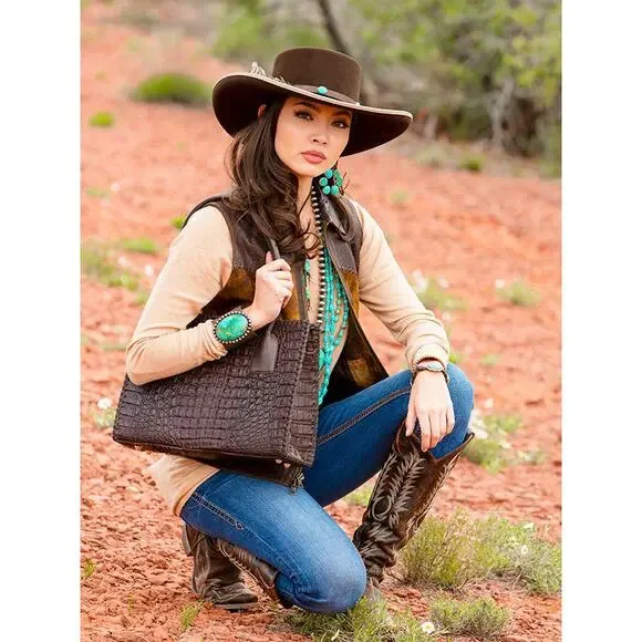 JUAN ANTONIO HORNBACK CARAMEL LEATHER TOTE - Picture 11 of 11